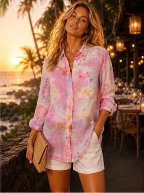Anthropologie Pilcro Women's Pink Tie-Dye Button-Up Shirt - Lightweight Top